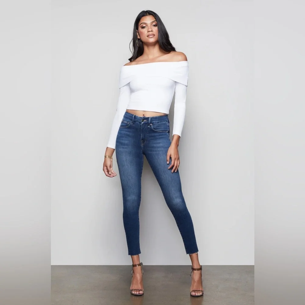 GOOD AMERICAN Good Waist Raw Edge Skinny Jeans Blue331 6/28 - Picture 1 of 8